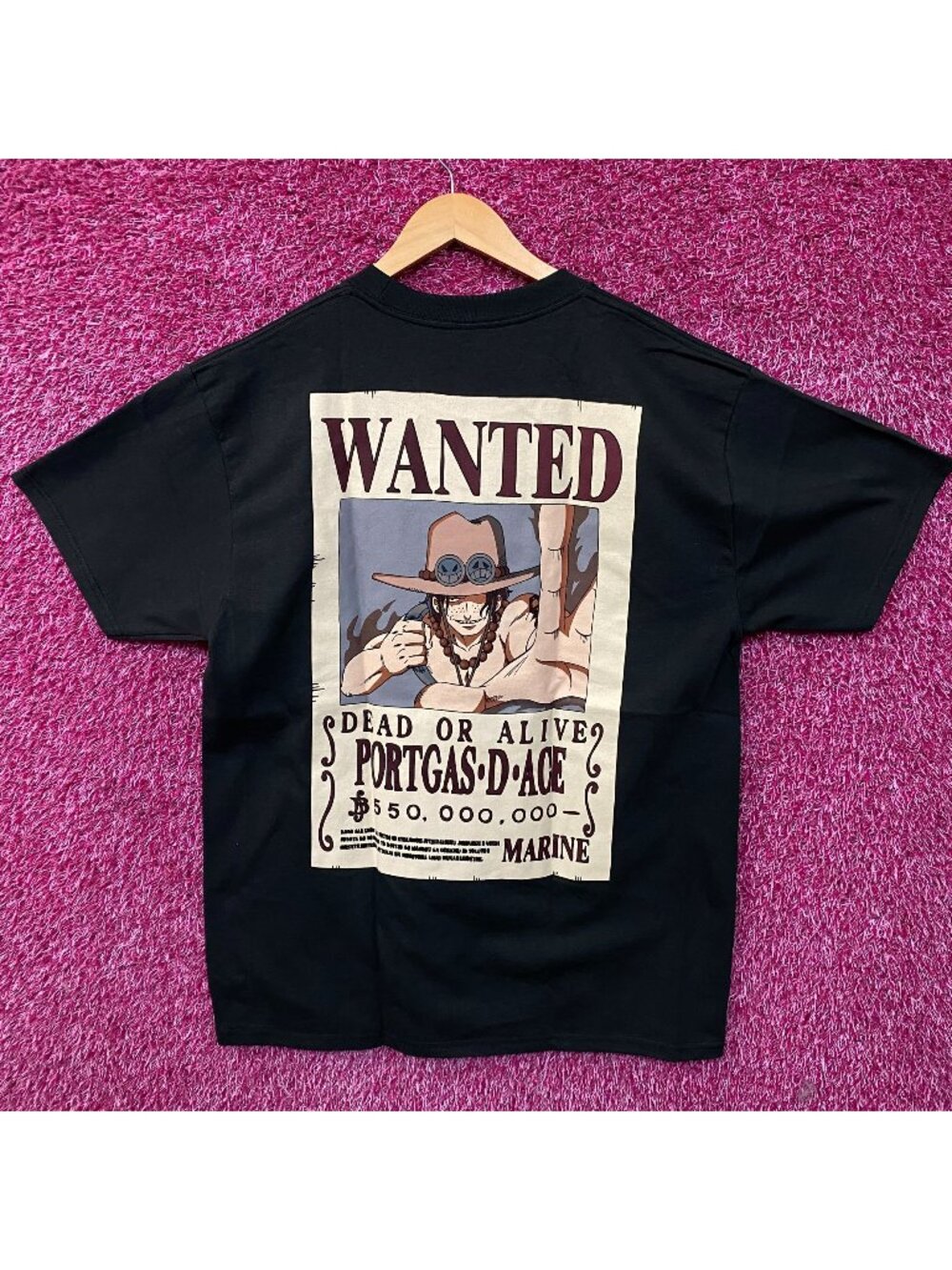 One Piece Portgas D. Ace Wanted Poster Graphic Anime T-Shirt Large